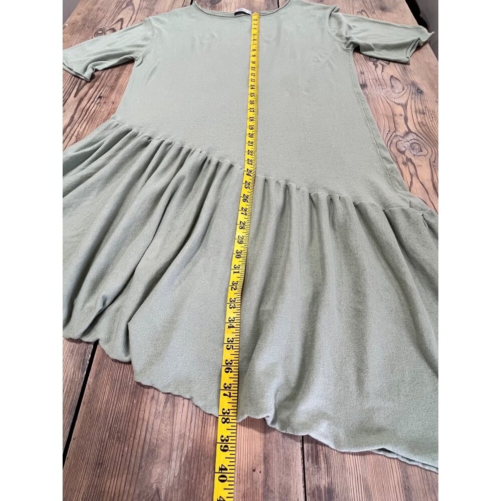 Zara Knit Asymmetrical Hem Dress Womens S Sage Green Rolled Hem Oversized - Picture 6 of 7